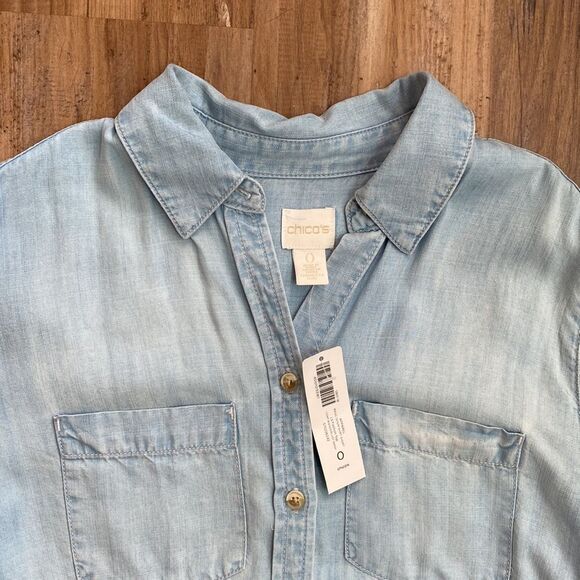 Chico’s Basic Chambray Light Wash Button Up Shirt Size … - Picture 4 of 13